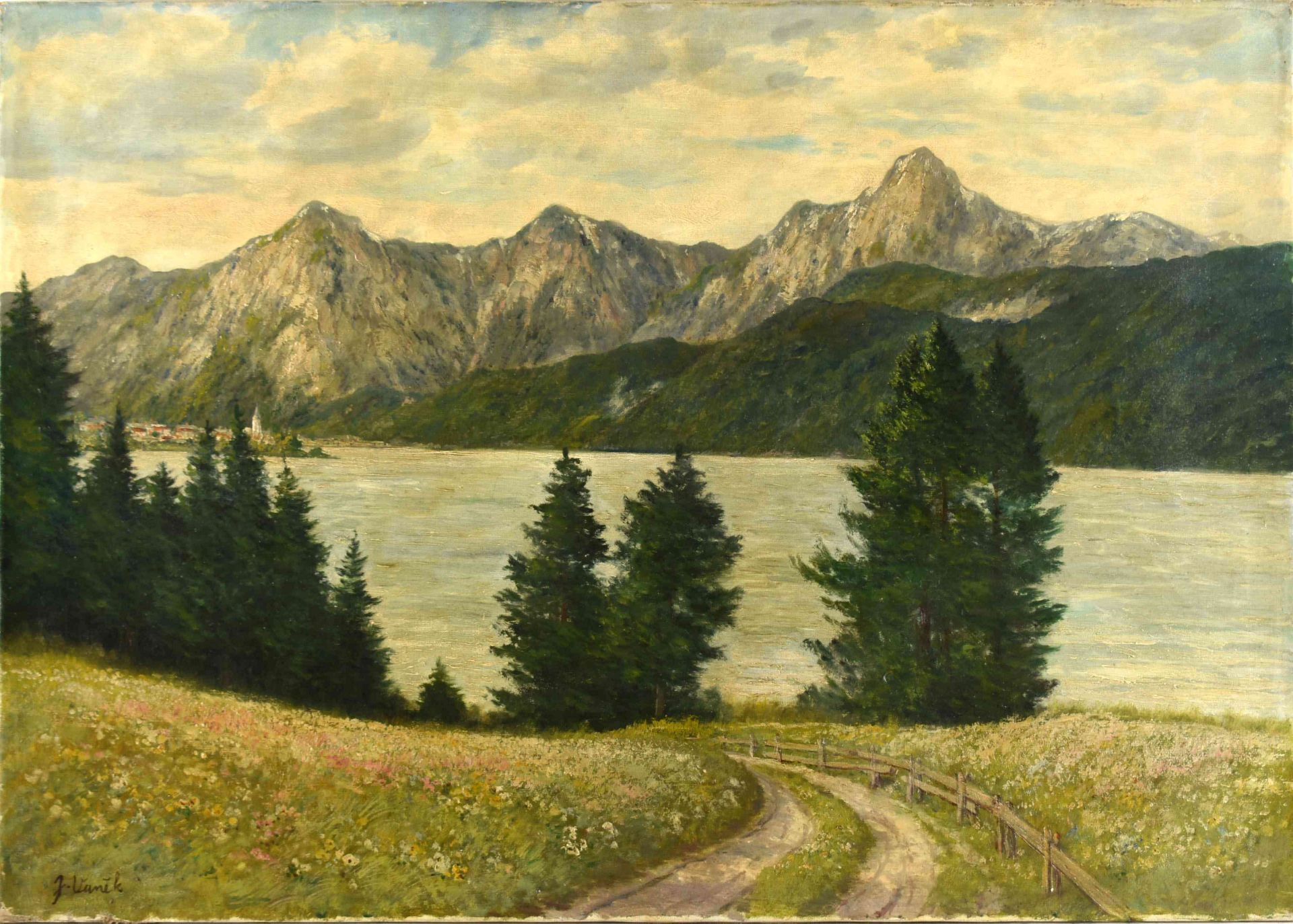 Vanek, J. Öl/Lwd., Alpenlandschaft mit See, links unten signiert, ungerahmt, ca. 70 x 100 cm - Bild 2 aus 3