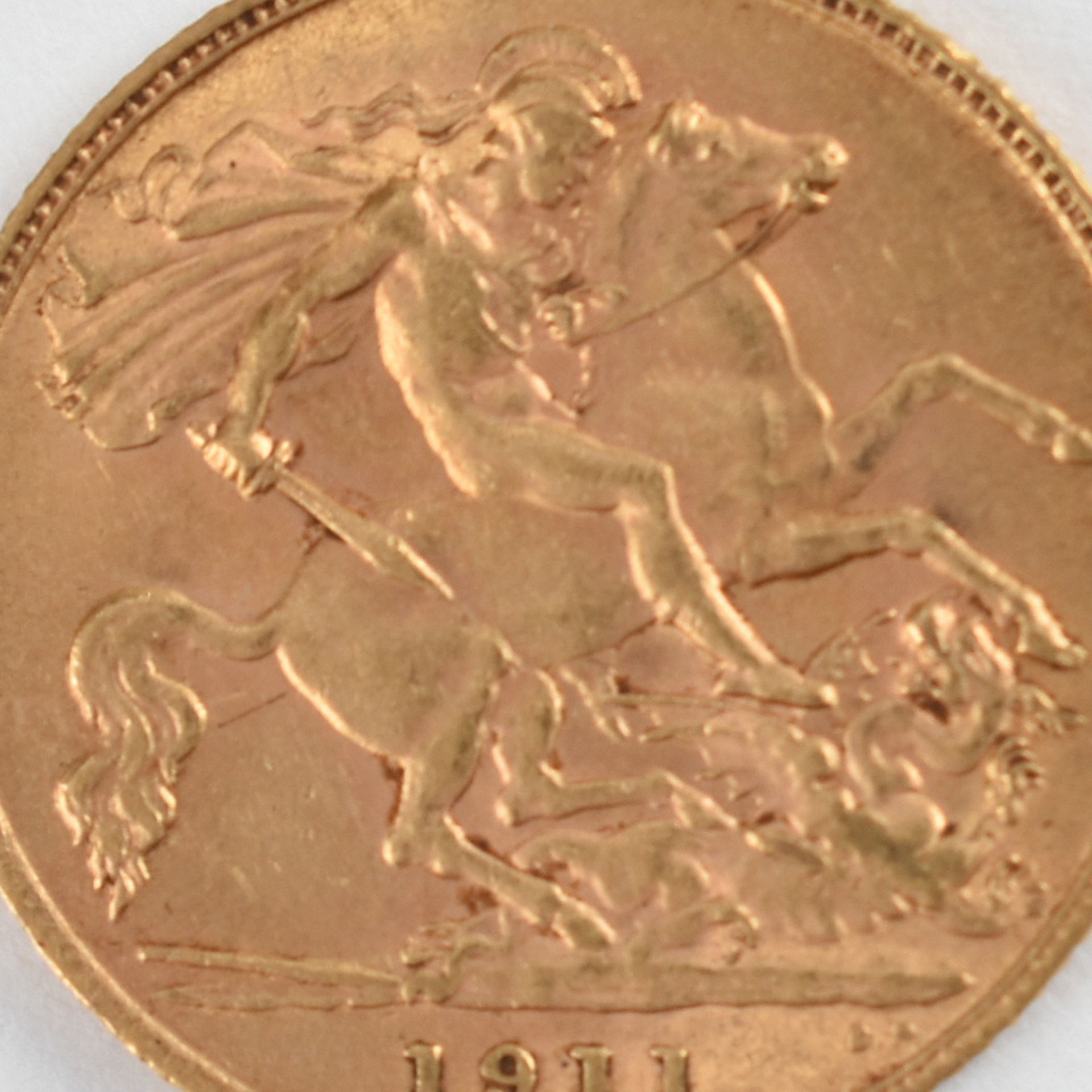 Goldmünze Großbritannien 1911 1/2 Sovereign - 1/2 Pfund in Gold, 3,994 g, 916/1000, D ca. 19,3 mm,