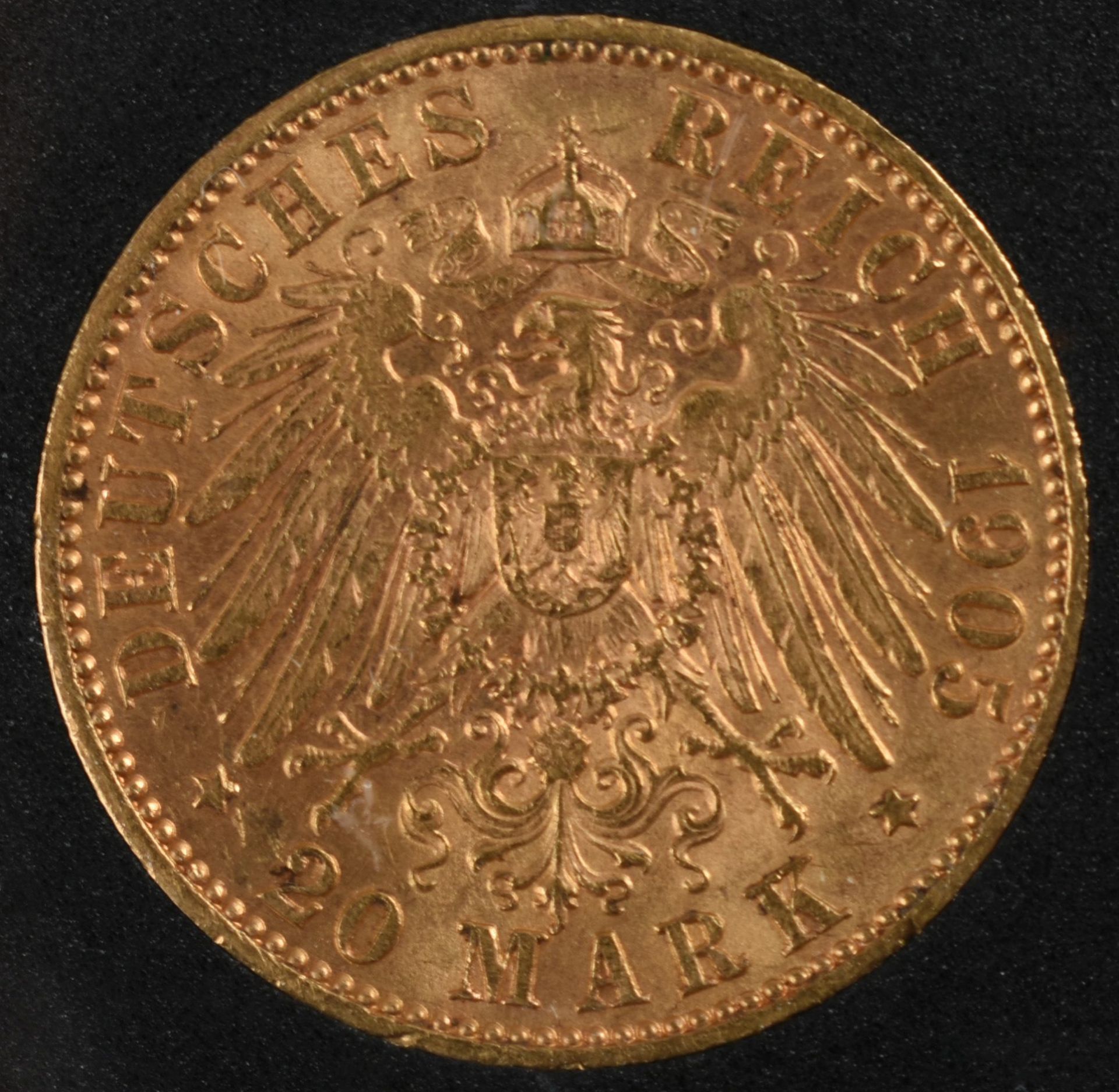 Goldmünze Sachsen 1905 20 Mark in Gold, 900/1000, 7,96 g, D ca. 22,5 mm, av. Friedrich August - Bild 3 aus 3