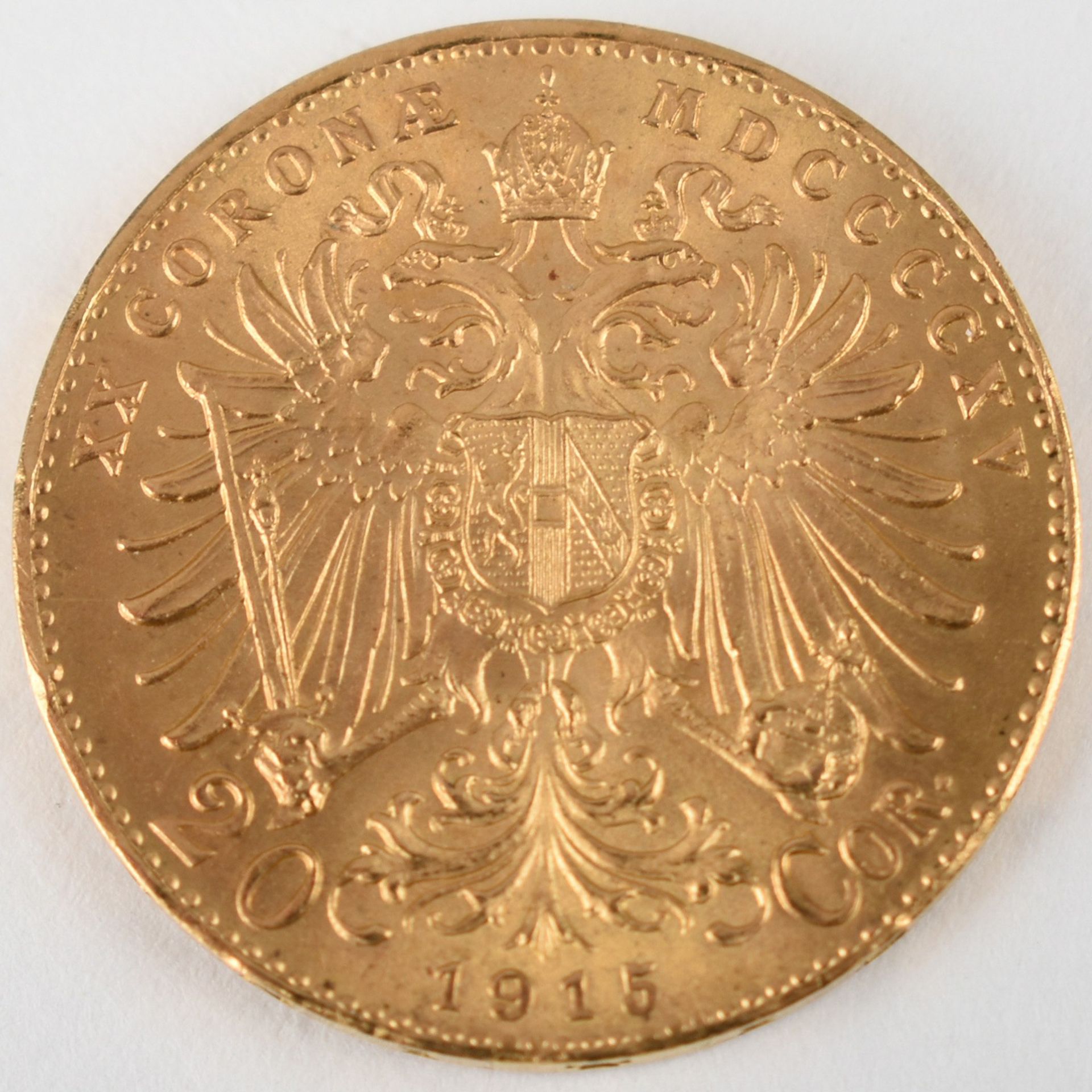 Goldmünze Österreich 1915 20 Kronen in Gold, 900/1000, 6,775 g, D ca. 21,1 mm, av. Kaiser Franz - Image 3 of 3