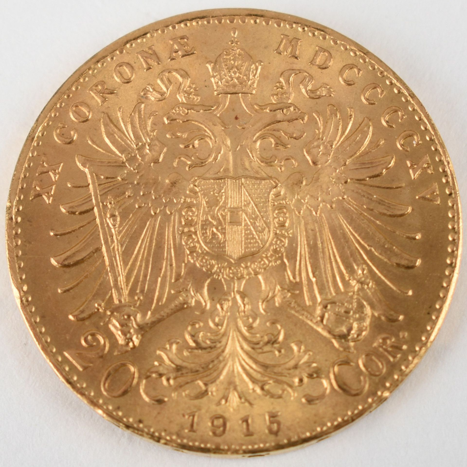 Goldmünze Österreich 1915 20 Kronen in Gold, 900/1000, 6,775 g, D ca. 21,1 mm, av. Kaiser Franz - Bild 3 aus 3