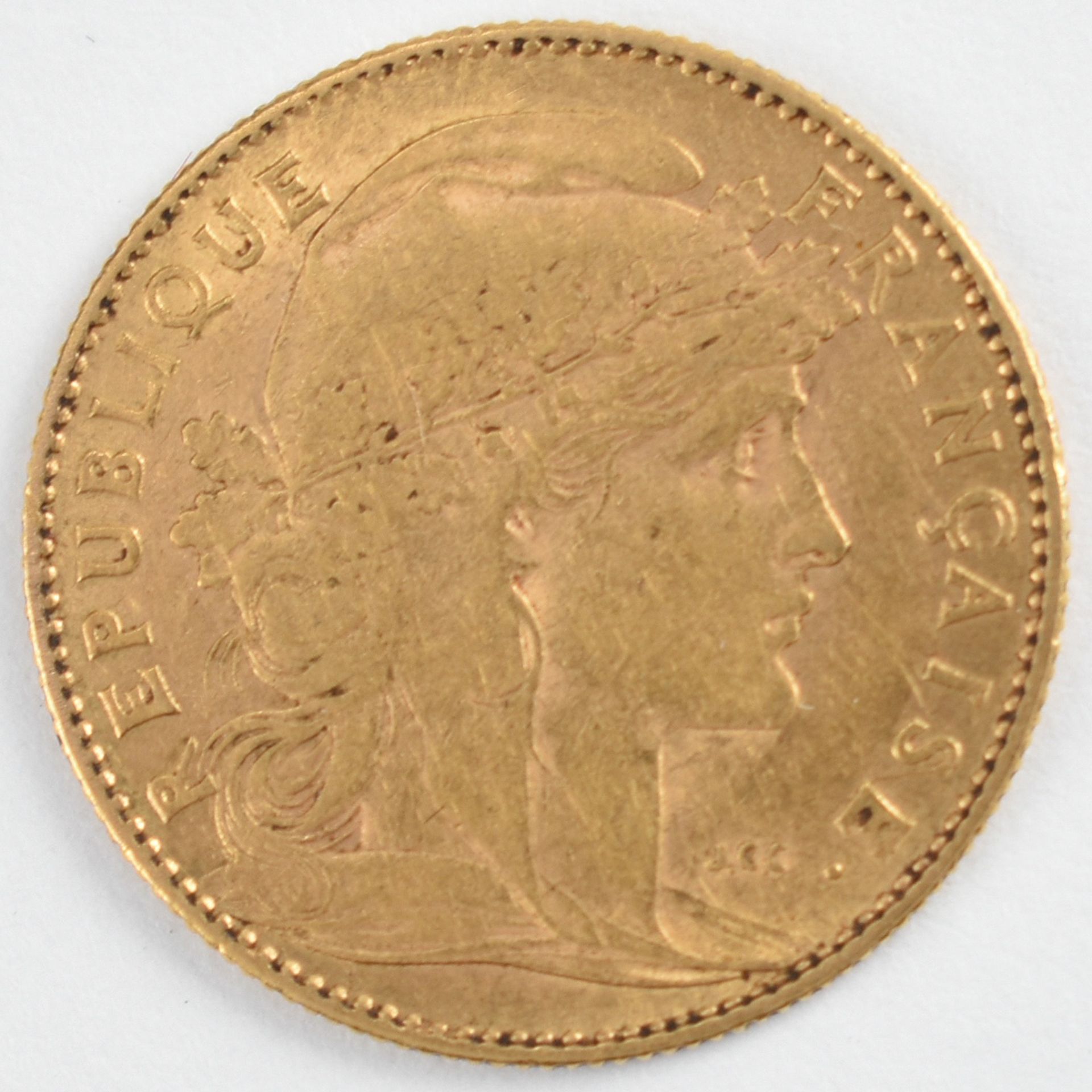 Goldmünze Frankreich 1900 10 Francs in Gold, 900/1000, 3,23 g, D ca. 18,9 mm, av. Marianne Kopf - Bild 3 aus 3