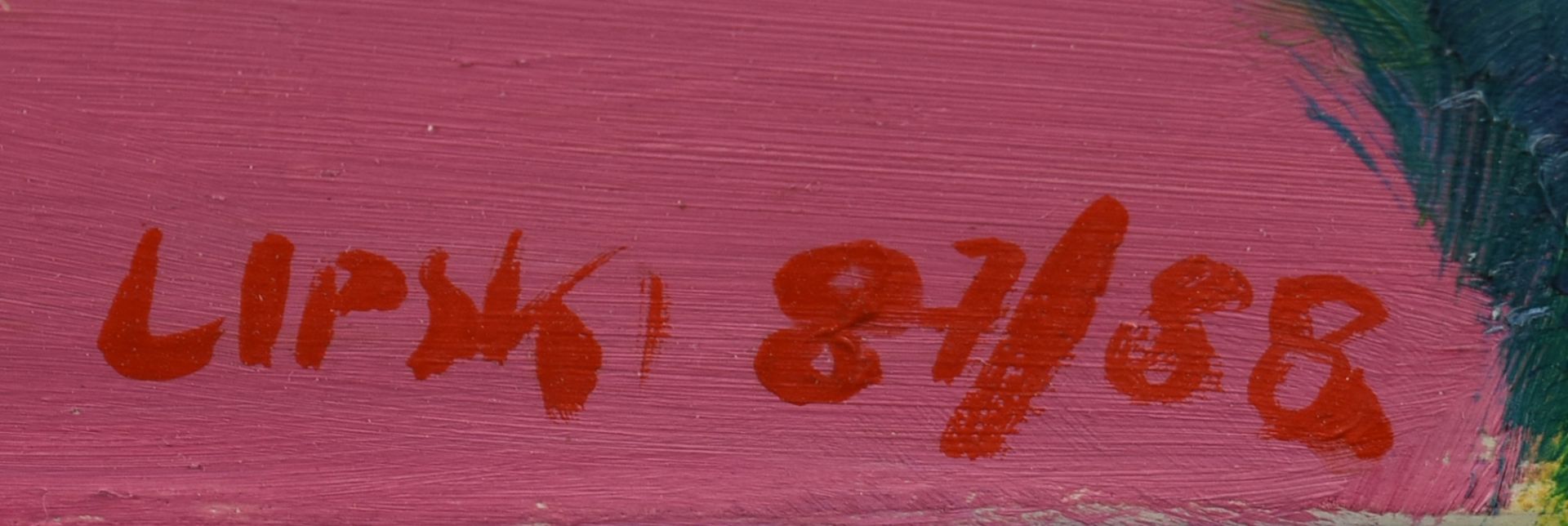 Lipski Öl/Holz, abstrakte Darstellung mit Stierkopf, unten signiert und datiert (19)87/88, breite - Bild 4 aus 4