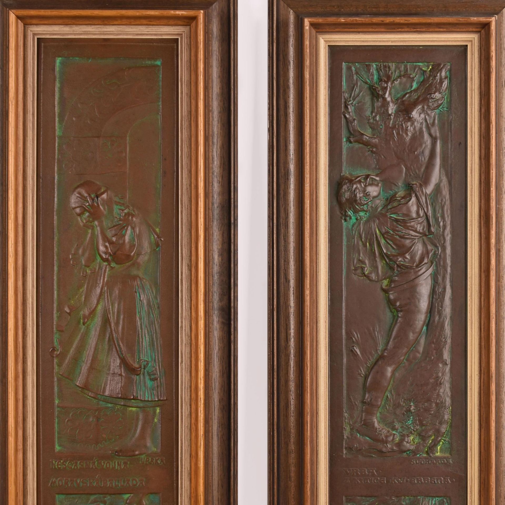 Paar Reliefbilder Gusseisen, patiniert, figürliche Darstellungen, 1 x Stanislav Sucharda (1866-