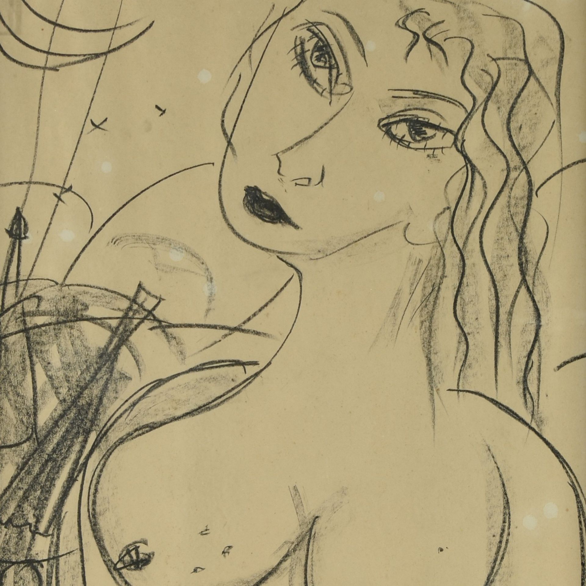 Unsigniert Lithografie, weiblicher Akt, Bruststück einer jungen Frau, hinter Glas gerahmt, ca. 60