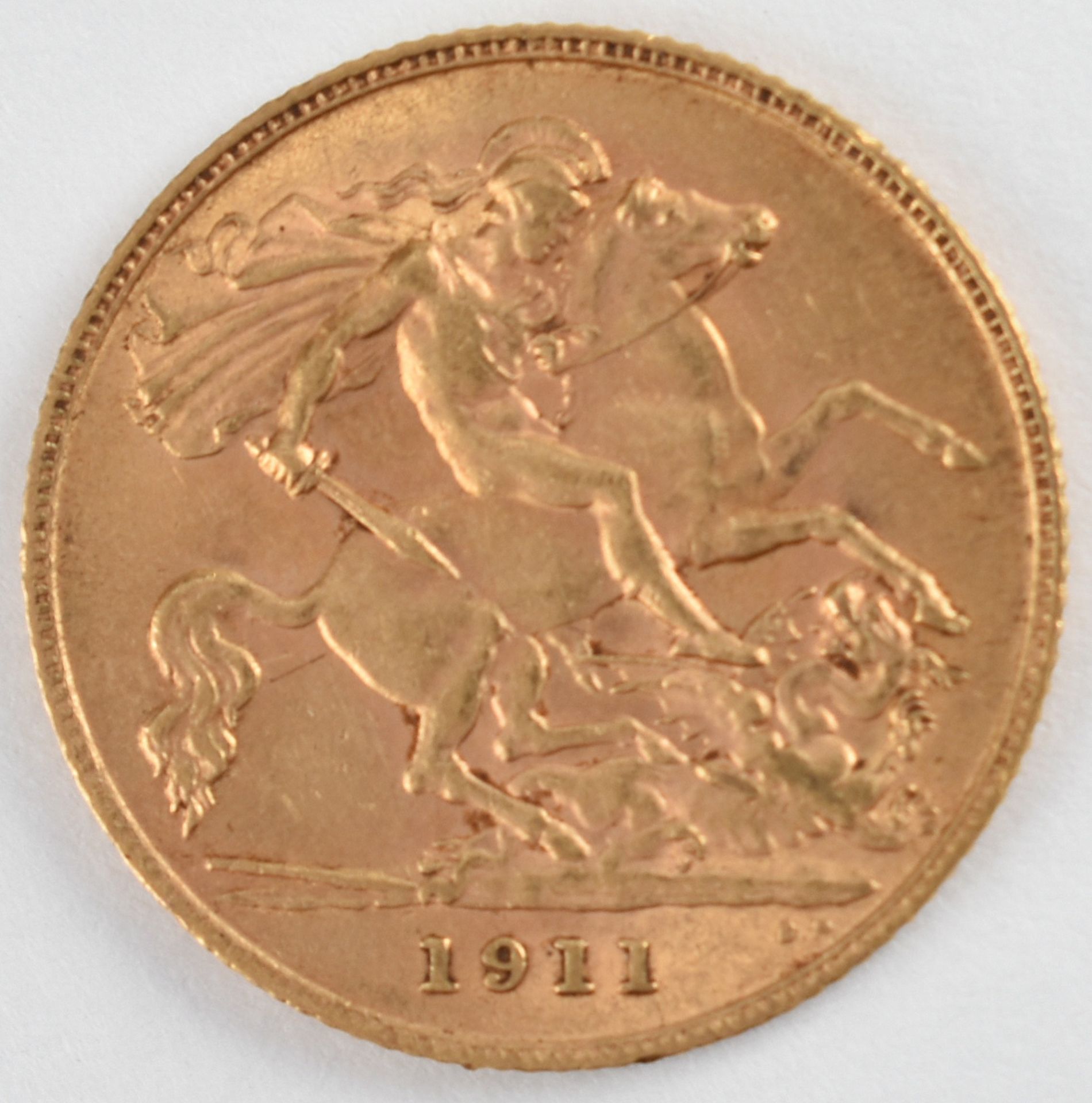 Goldmünze Großbritannien 1911 1/2 Sovereign - 1/2 Pfund in Gold, 3,994 g, 916/1000, D ca. 19,3 mm, - Bild 2 aus 3