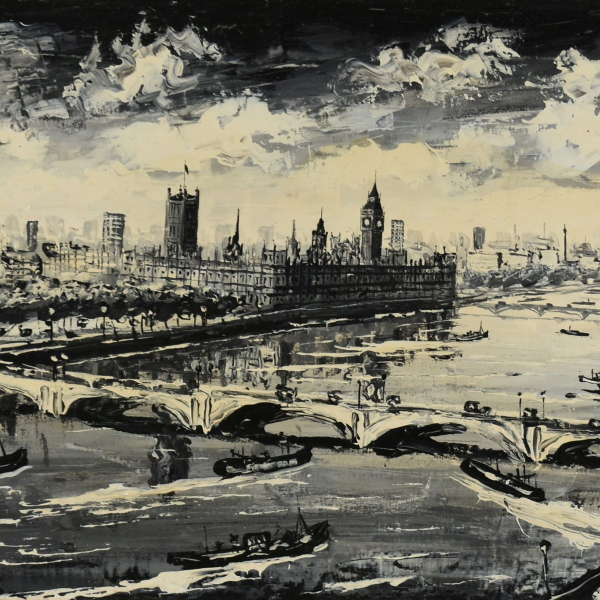 Rodrig Öl/Lwd., London, Blick über die Themse auf Westminster, links unten signiert, ca. 39 x 80 cm,