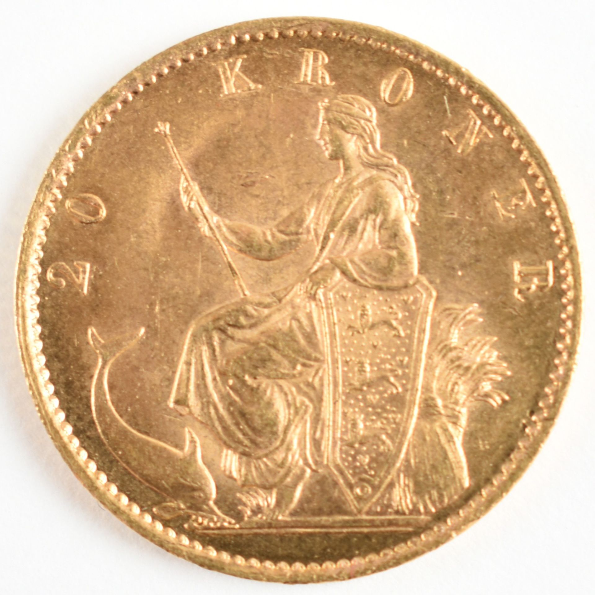 Goldmünze Dänemark 1873 20 Kroner in Gold, 900/1000, 8,96 g, av. Christian IX. König von Dänemark, - Bild 2 aus 3
