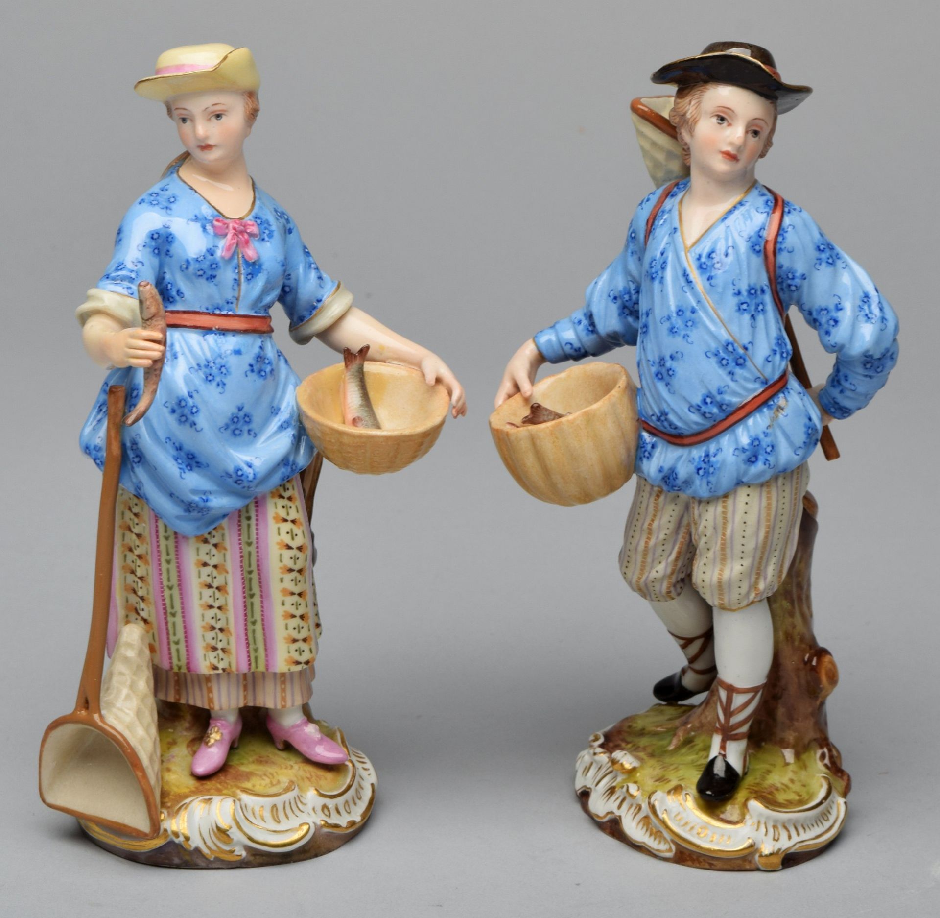 Paar Fischerfiguren Manufaktur Meissen, Schwerter unterglasurblau, I. Wahl, Modelle von Johann - Bild 2 aus 6
