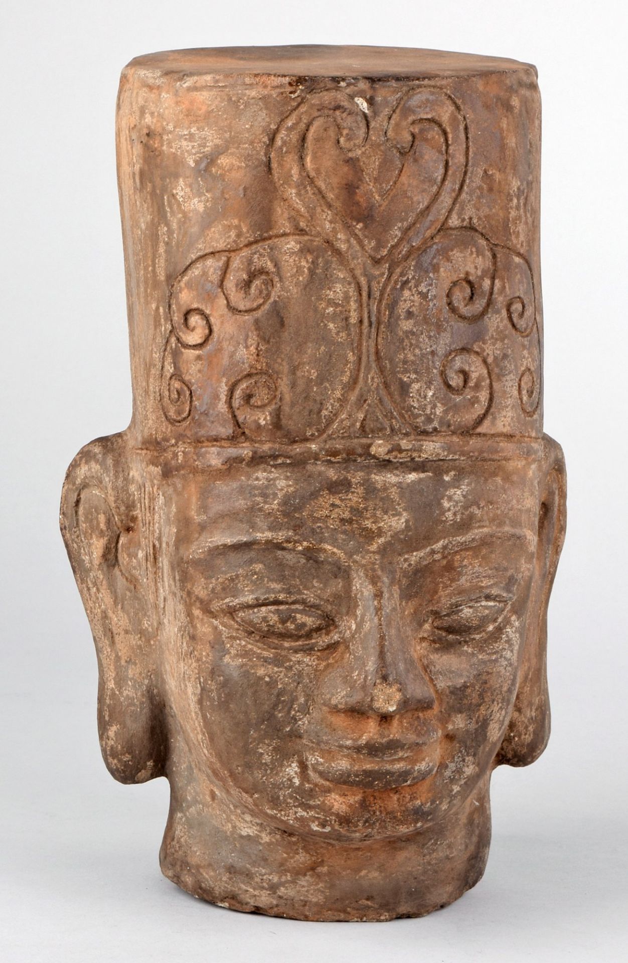 Asiatischer Kopf grauer Stein, bräunlich patiniert, Kopfdarstellung eines Asiaten mit Halsansatz und - Bild 2 aus 4
