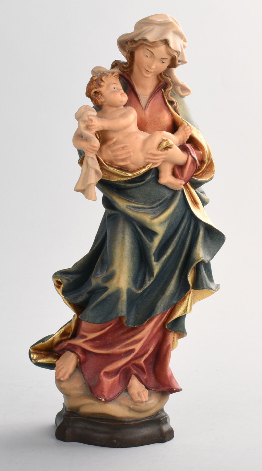 Standfigur Holz, geschnitzt, Maria mit Jesuskind, polychrome Farbfassung, geringe Alters- und - Bild 2 aus 3