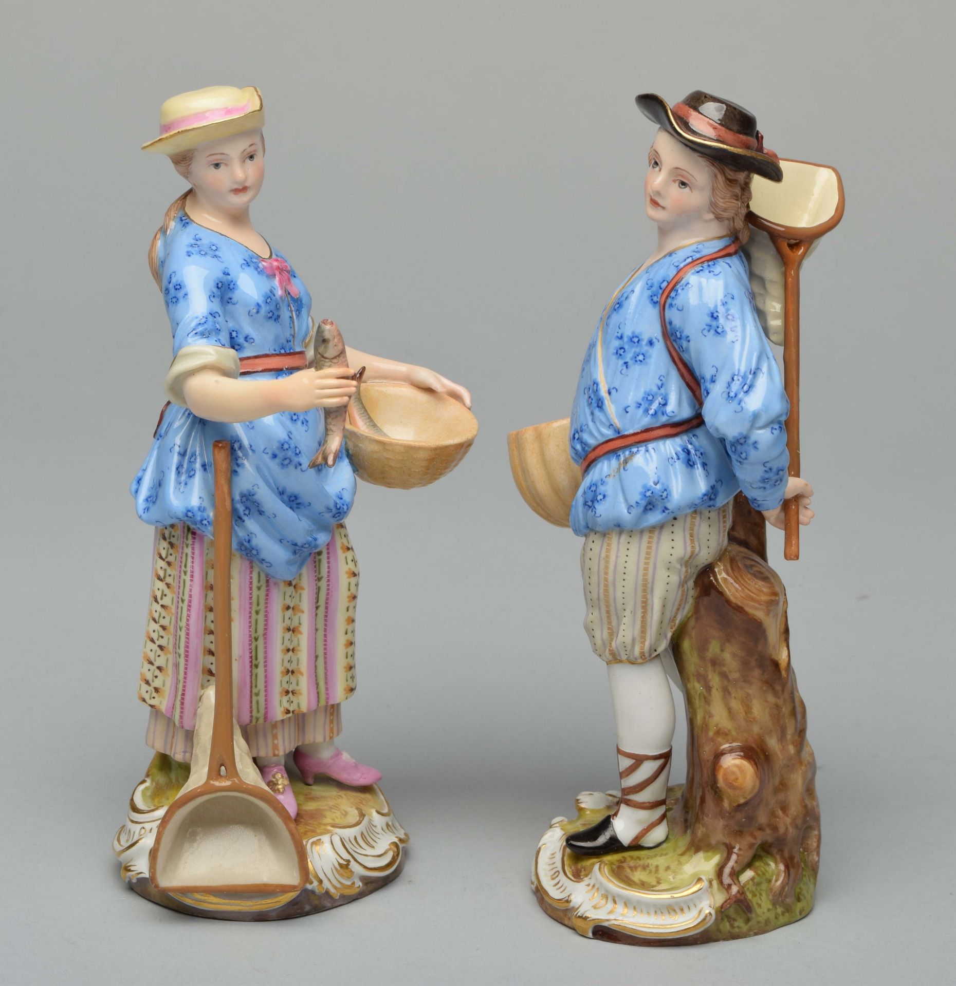 Paar Fischerfiguren Manufaktur Meissen, Schwerter unterglasurblau, I. Wahl, Modelle von Johann - Bild 5 aus 6