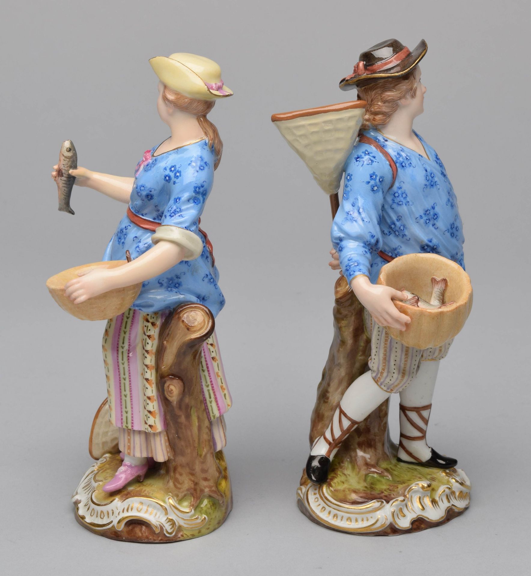 Paar Fischerfiguren Manufaktur Meissen, Schwerter unterglasurblau, I. Wahl, Modelle von Johann - Bild 3 aus 6