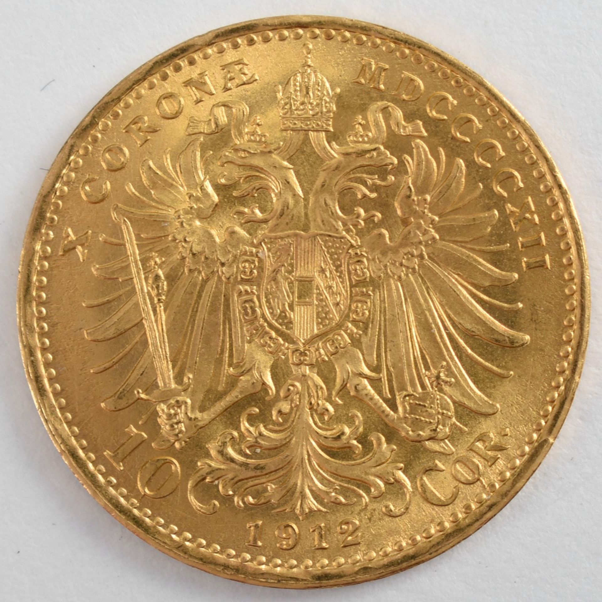 Goldmünze Österreich - Kaiserzeit 1912 10 Kronen in Gold, 900/1000, 3,387 g, D ca. 19 mm, av. Kaiser - Bild 3 aus 3