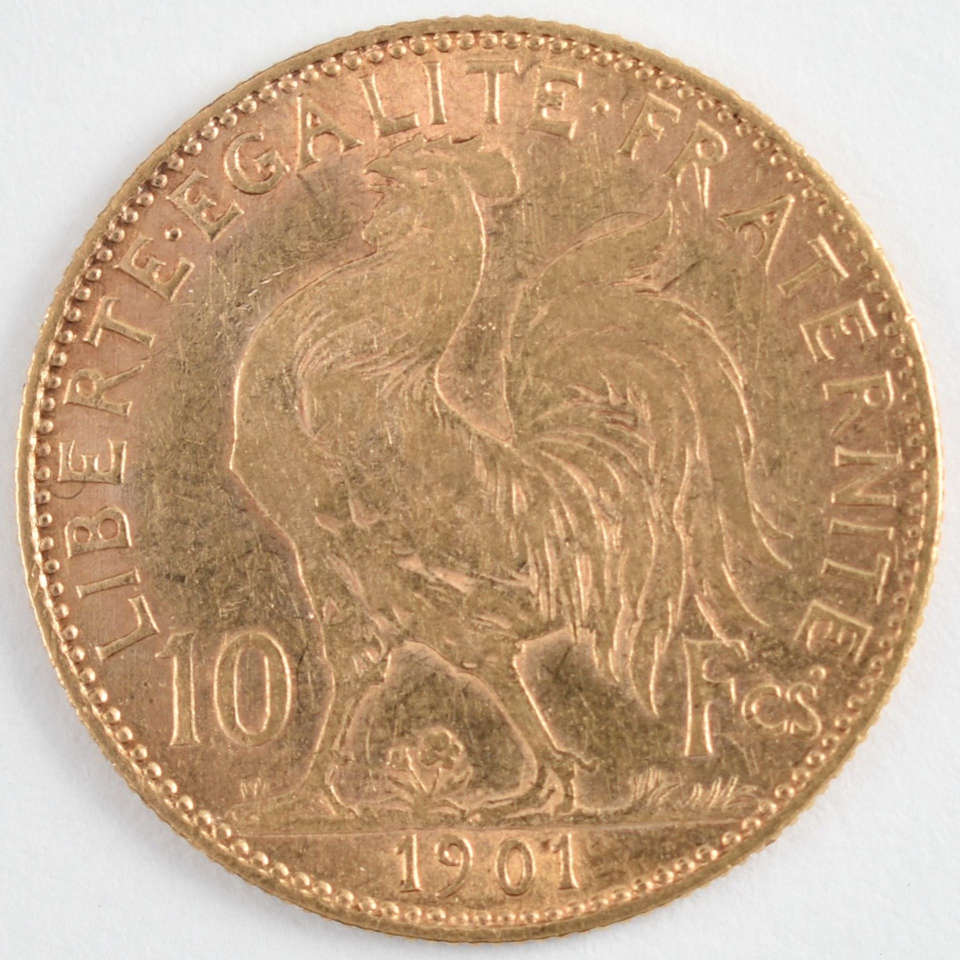 Goldmünze Frankreich 1901 10 Francs in Gold, 900/1000, 3,23 g, D ca. 18,9 mm, av. Marianne Kopf - Bild 3 aus 3