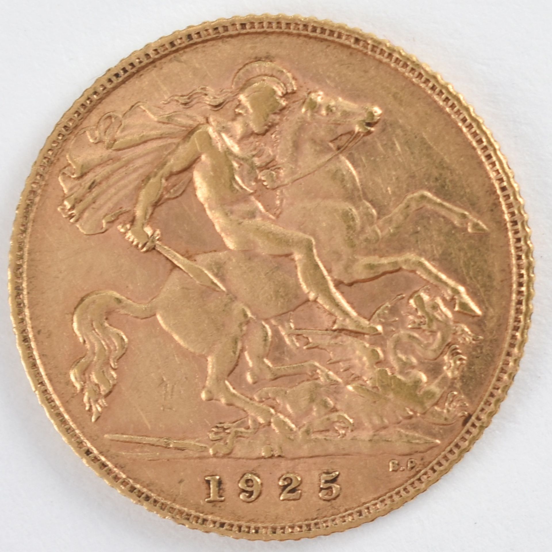 Goldmünze Großbritannien 1925 1/2 Sovereign - 1/2 Pfund in Gold, 3,994 g, 916/1000, D ca. 19,3 mm, - Bild 3 aus 3