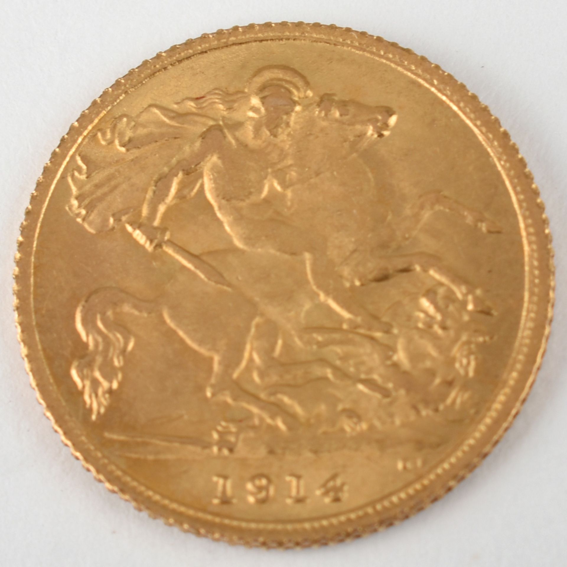 Goldmünze Großbritannien 1914 1/2 Sovereign in Gold, 916/1000, 3,994 g, D ca. 19,3 mm, av. König - Bild 3 aus 3