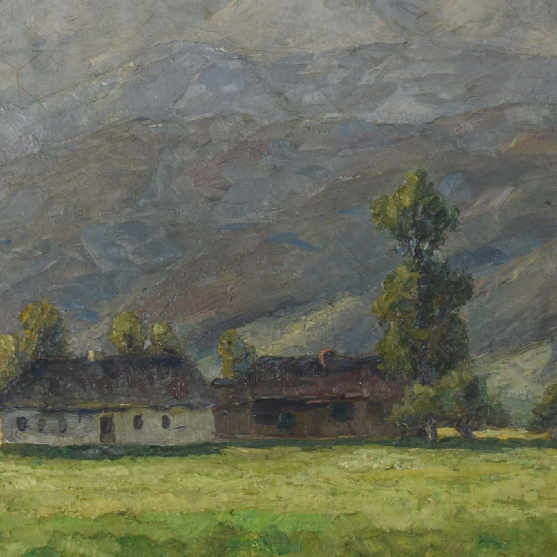 Kruchen, Medarus (1877 Düsseldorf - 1957 ebd.) Öl/Lwd., Landschaft mit Bauerngehöft im Unwetter,