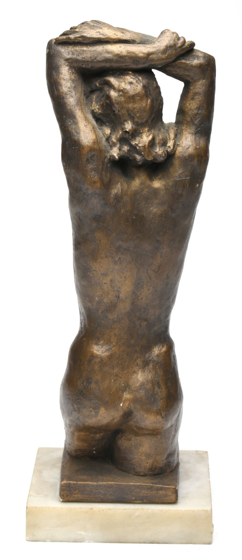 Damenakt Keramik, bronzefarben gefasst, über dem Kopf verschränkte Arme, bis zum Knie in - Bild 3 aus 3
