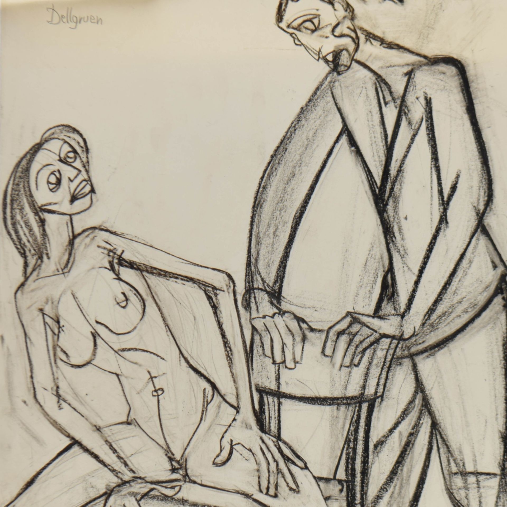 Dellgruen, Franziskus (1901 Köln - 1984 Berlin) Kohlezeichnung, Paar, erotische Darstellung der Frau