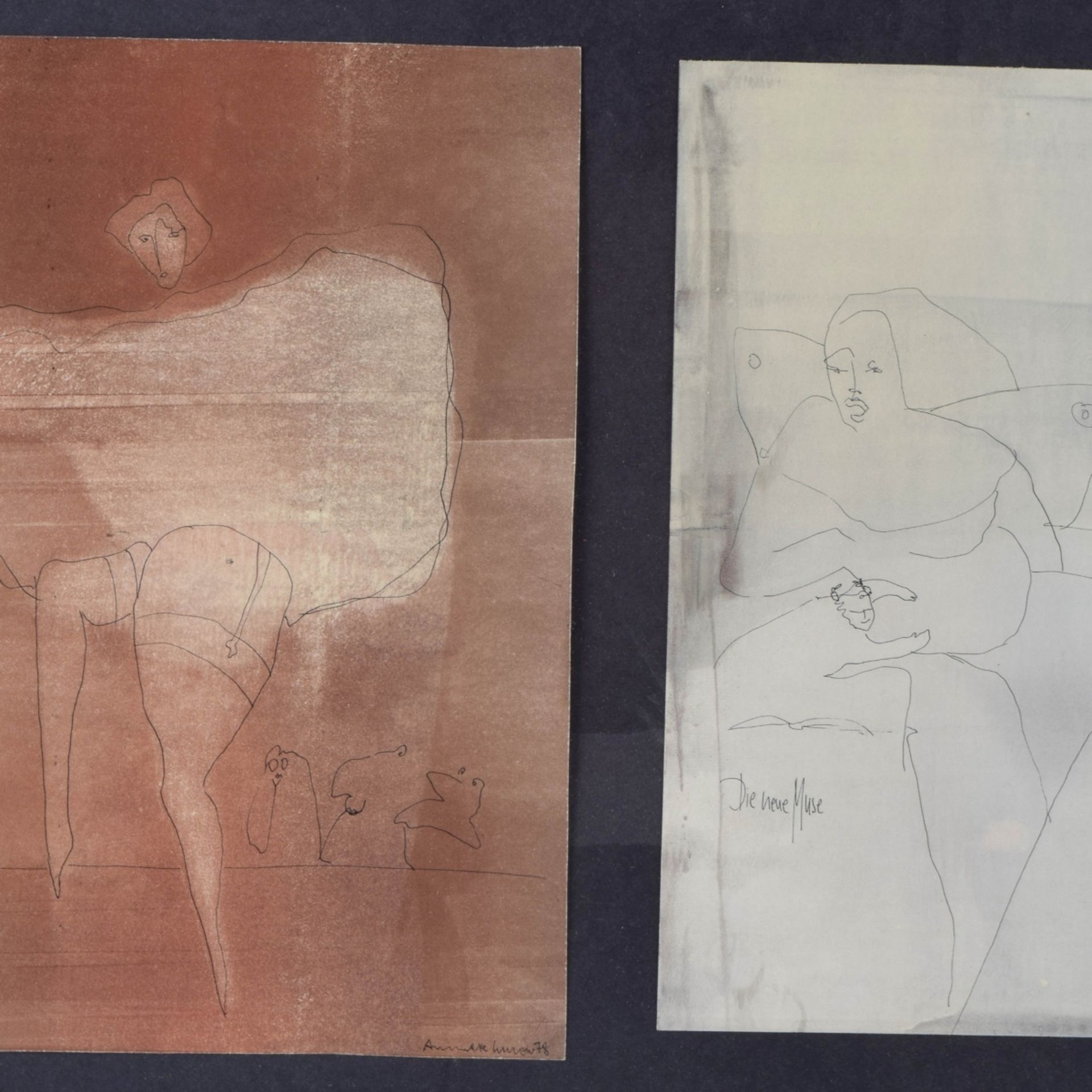Kunow, Annette (1953 Berlin - ) insg. 2 Handzeichnungen, Feder und Aquarell, Frauendarstellungen,