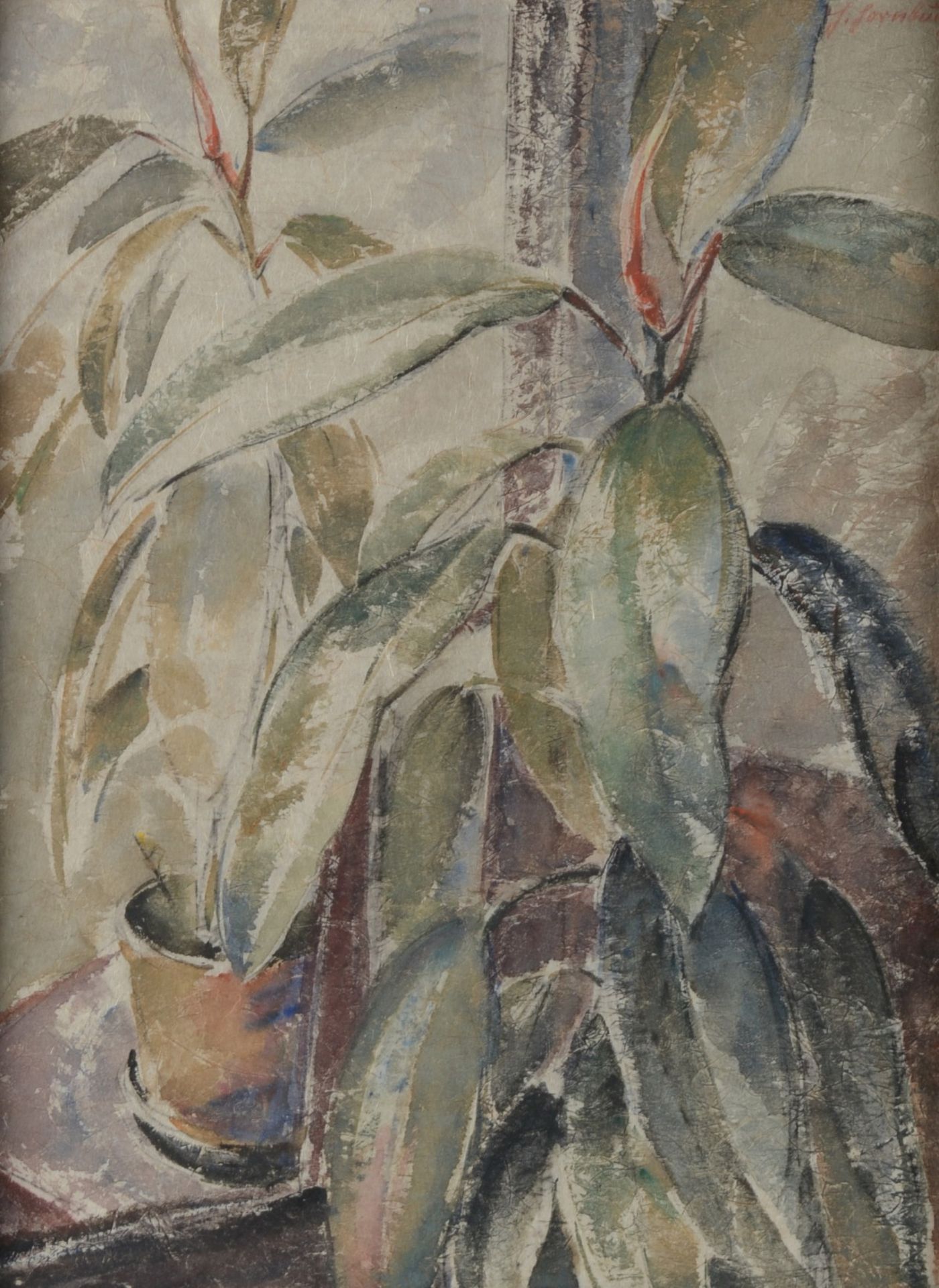 Hornburg, Hedwig (1885 Braunschweig - 1955 ebd.) Aquarell/Japanpapier, Stillleben mit Topfpflanze ( - Bild 2 aus 3