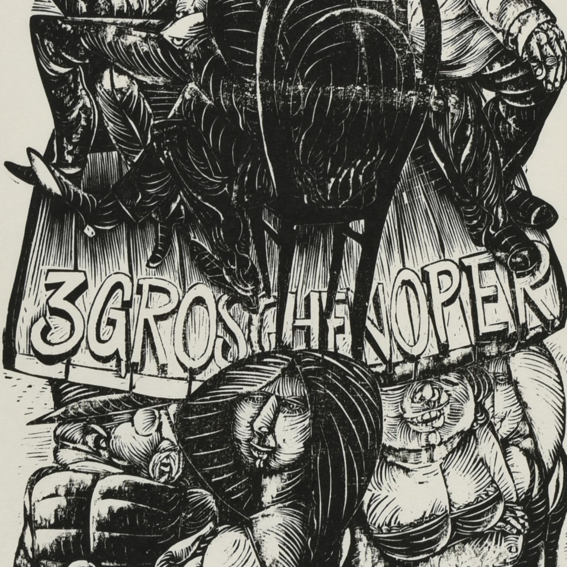 Hirsch, Karl-Georg (1938 Breslau - tätig u.a. in Leipzig) Holzstich auf feinem Papier, "Brecht - 3
