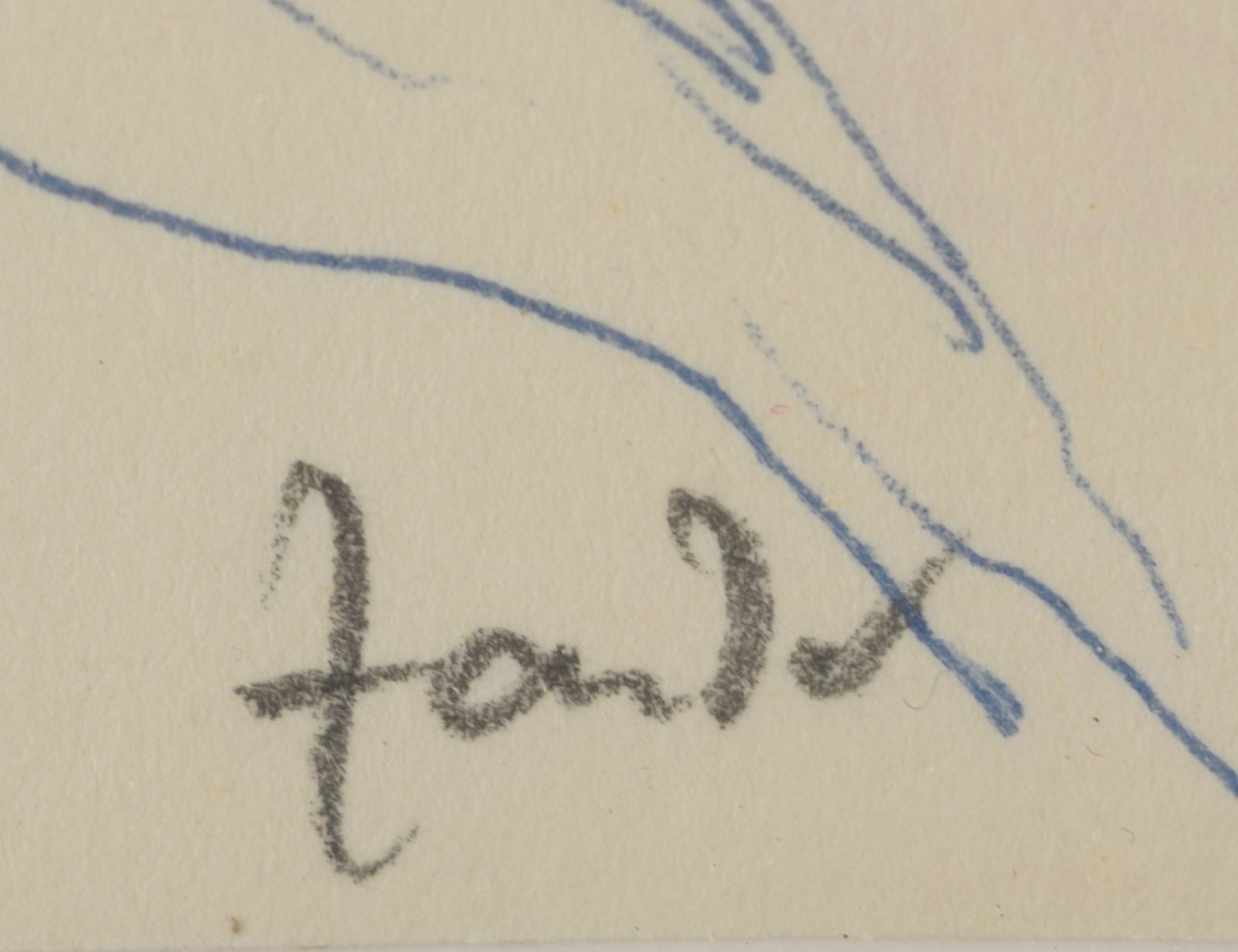 Undeutlich signiert Kugelschreiber auf Papier, Dame sitzend und rauchend, rechts unten signiert " - Bild 4 aus 4