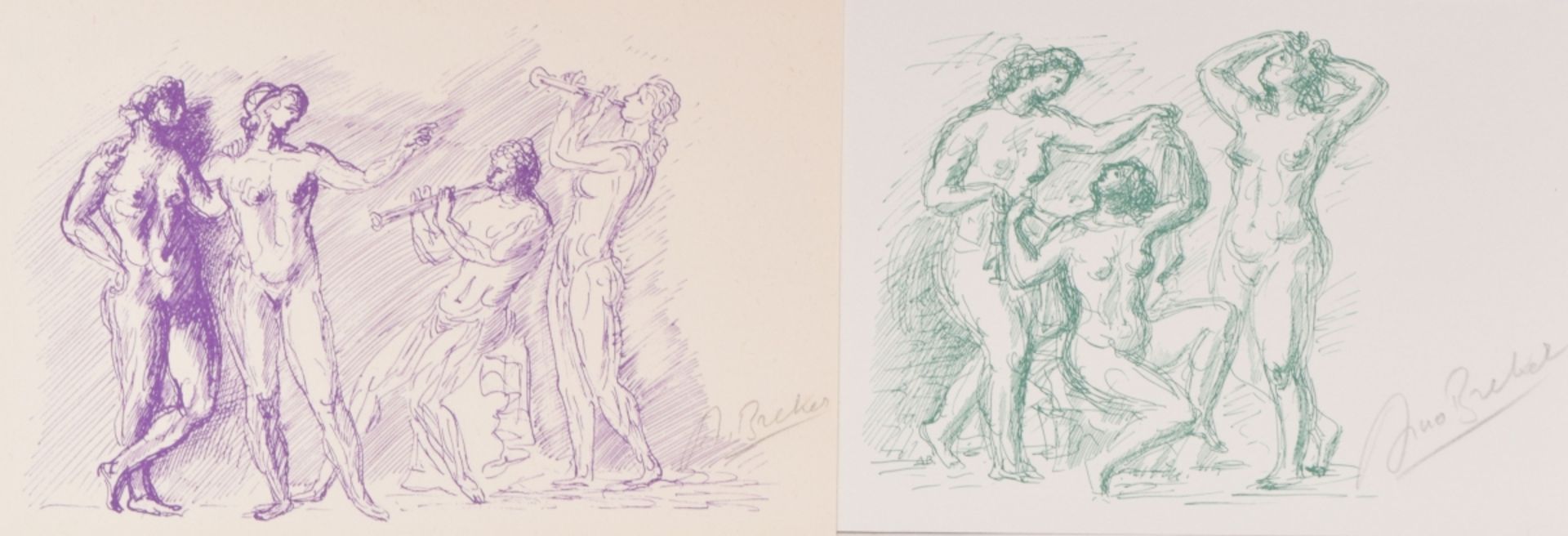 Breker, Arno (1900 Elberfeld - 1991 Düsseldorf) 2 Lithografien in Grün bzw. Violett, - Bild 2 aus 3
