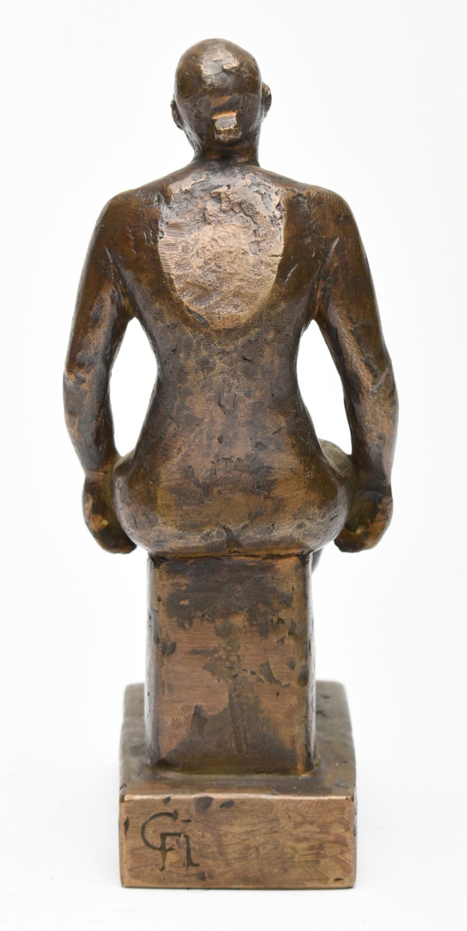 Sitzende Bronze, bräunlich patiniert, weiblicher Akt mit gekreuzten Beinen sitzend, Sockel rs. - Bild 5 aus 6
