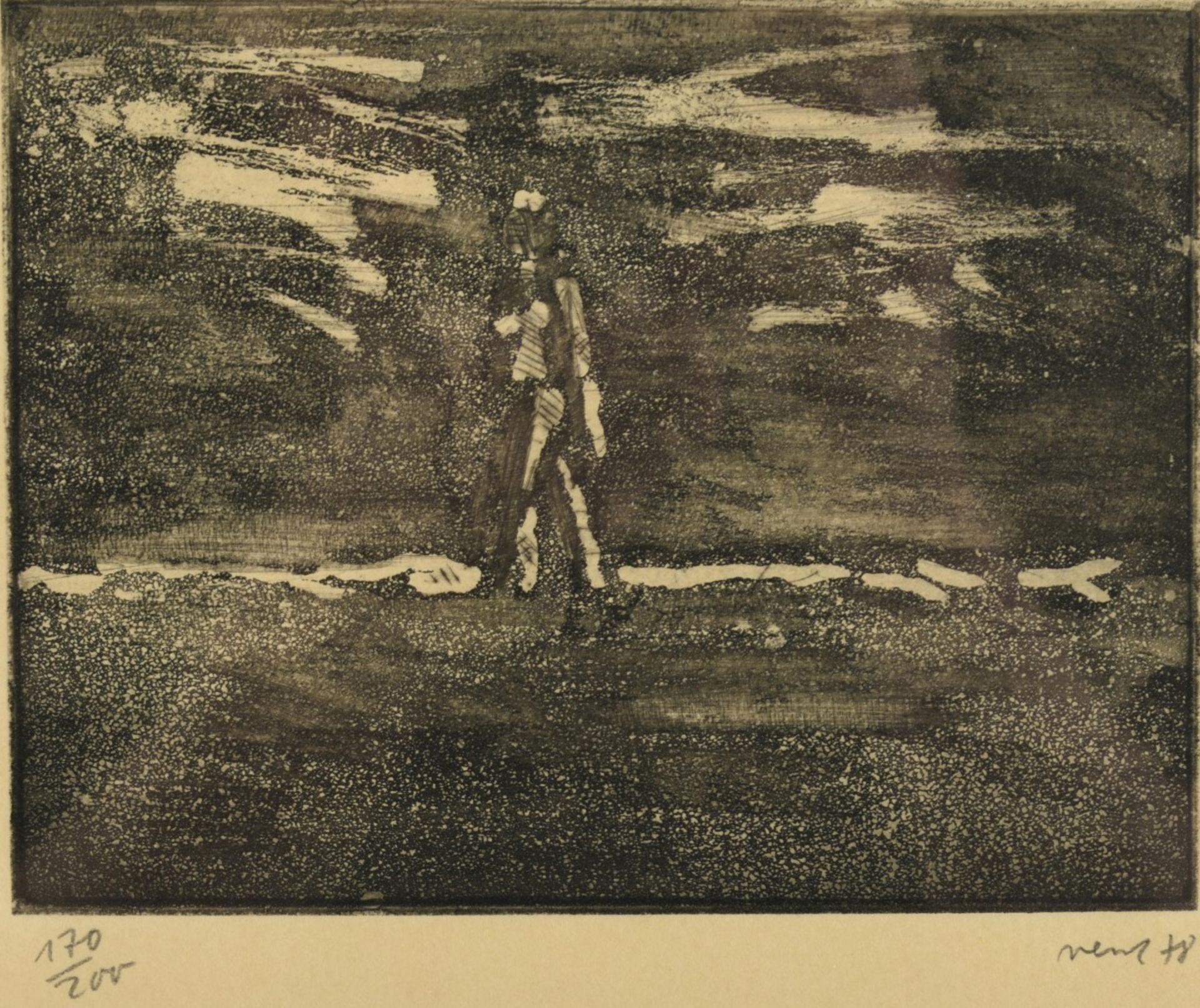 Vent, Hans (1934 Weimar - 2018 Berlin) Aquatintaradierung, Person vor Landschaft, rechts unten - Bild 5 aus 5