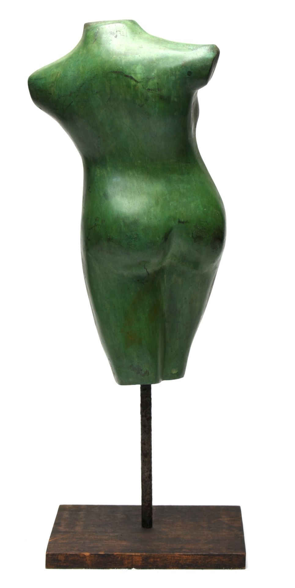 "Venus" Bronze, in Grün patiniert, Torso der Aphrodite/Venus, flacher Holzsockel, Gesamt-H ca. 62 - Bild 4 aus 4