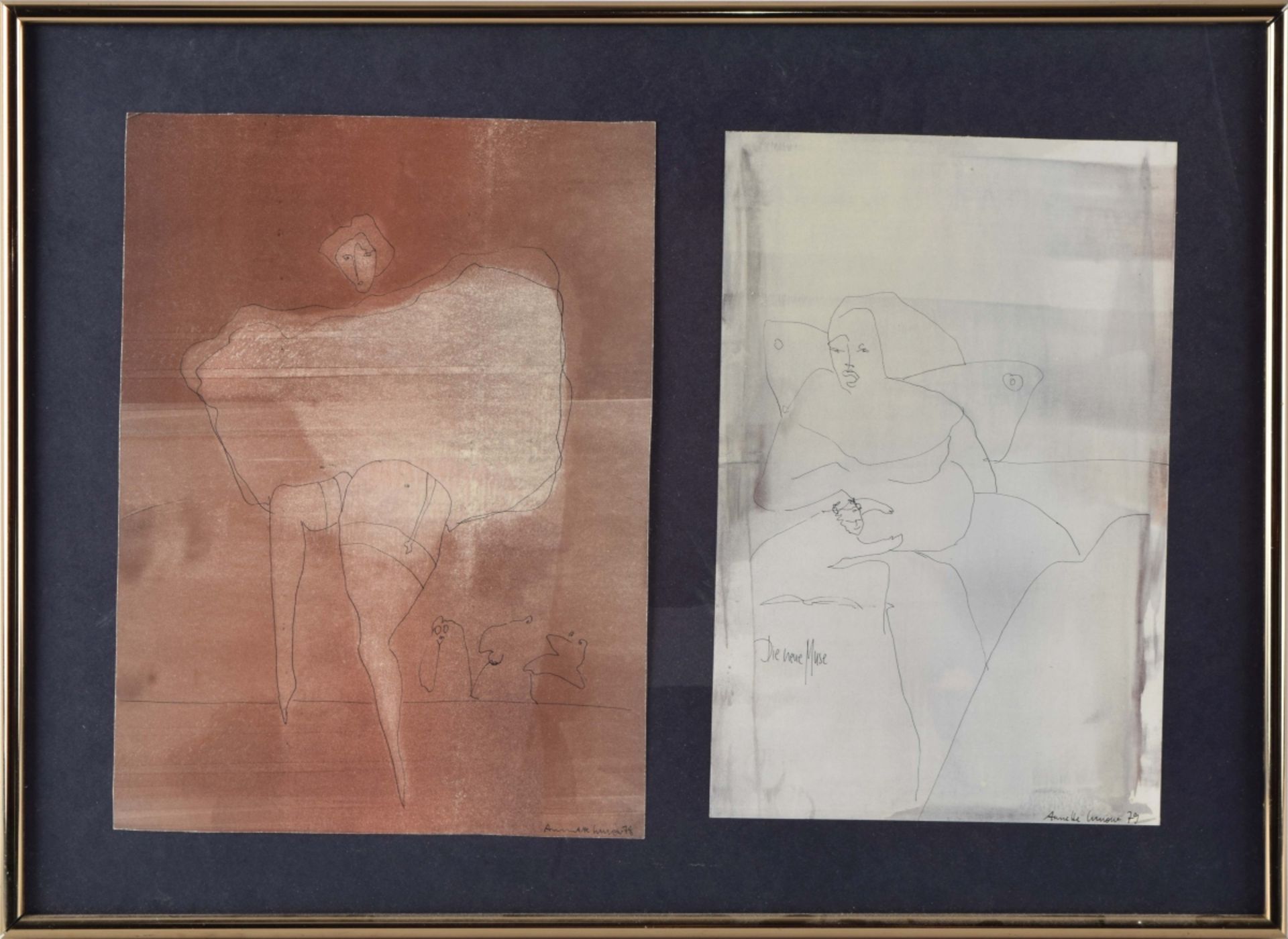 Kunow, Annette (1953 Berlin - ) insg. 2 Handzeichnungen, Feder und Aquarell, Frauendarstellungen, - Image 2 of 3
