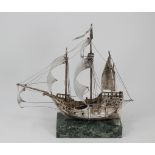 Antique Sterling Silver Ship on Marble Base