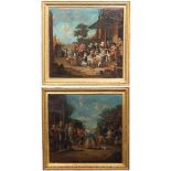 Pair, 18th C. Tavern Paintings with Figures