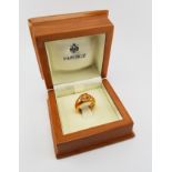 18K Faberge Enamel & Mandarin Garnet Ring