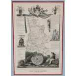 Framed Red Velvet Hand Colored Map Drome, France