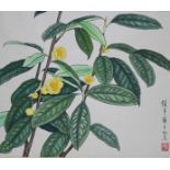 Ren Yu (B. 1945) "Yellow Camellias"