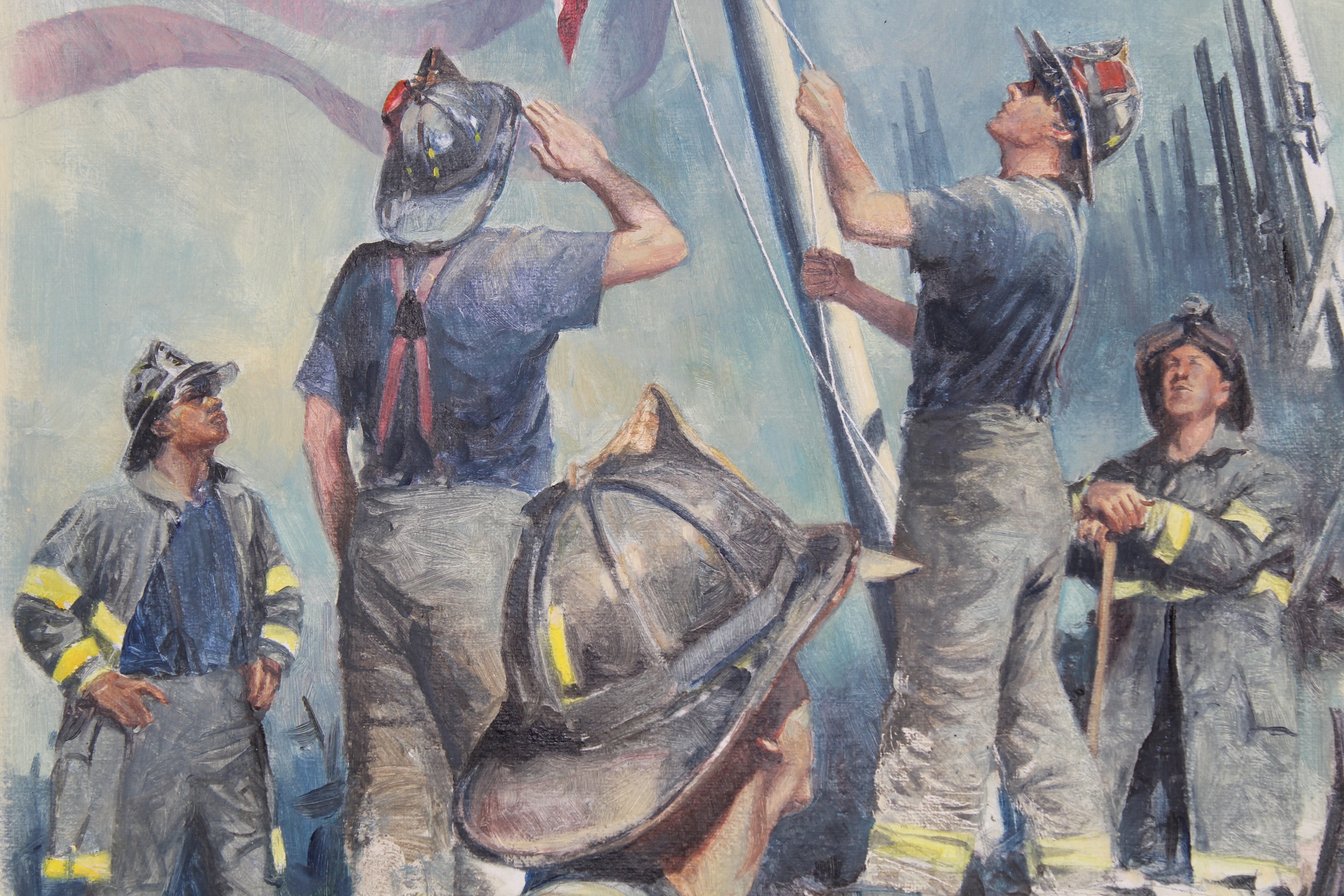 Dennis Lyall (B. 1946) "Firemen Raising Flag" - Image 2 of 5