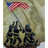 Howard Koslow (1924 - 2016) "Firemen Raising Flag"