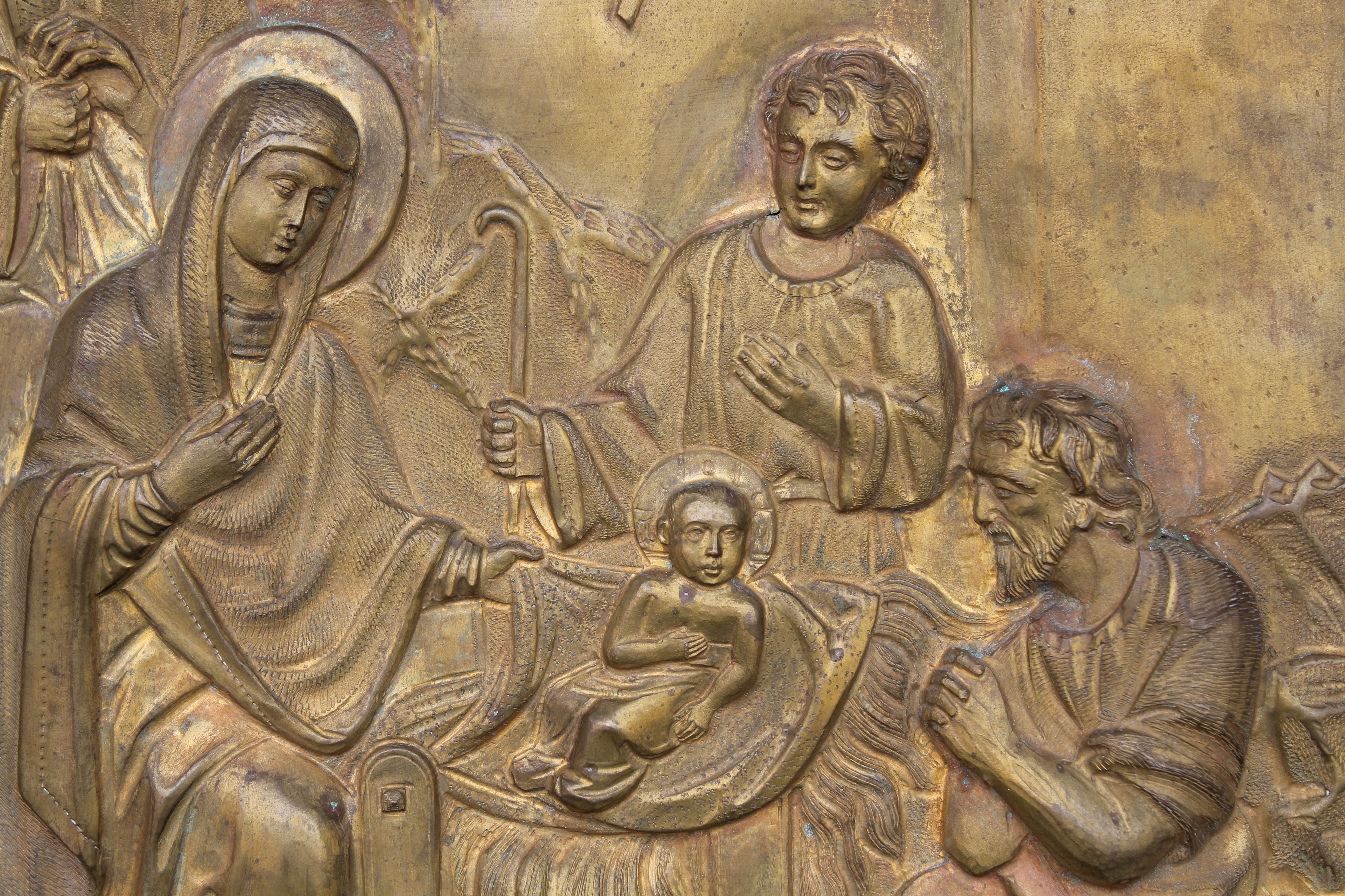 Antique Brass Russian Icon, Nativity Scene - Image 3 of 4