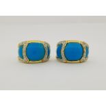 14K Gold Turquoise & Diamond Earrings