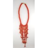 18K Gold Red Coral Bead Necklace