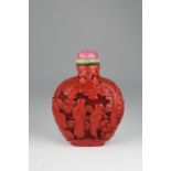 19th C. Chinese Carved Cinnabar Snuff Bottle