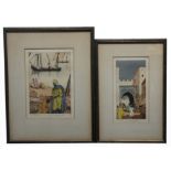 (2) Edgar Patterson Orientalist Colored Etchings