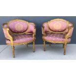 Pair 19th C. French Gilt Carved Upholstered Chairs