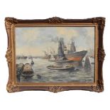 Antique Signed European Harbor Scene