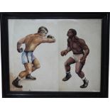 WPA Style Watercolor of Two Boxers