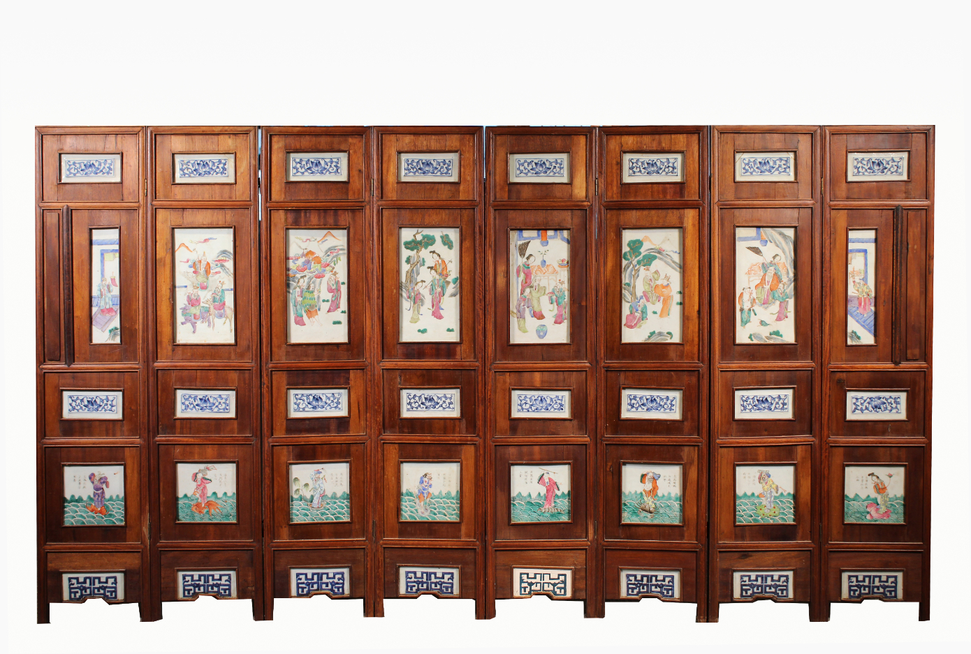 Qing 8-Panel Chinese Porcelain Folding Screen