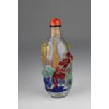 Chinese 5-Color Overlaid Clear Glass Snuff Bottle